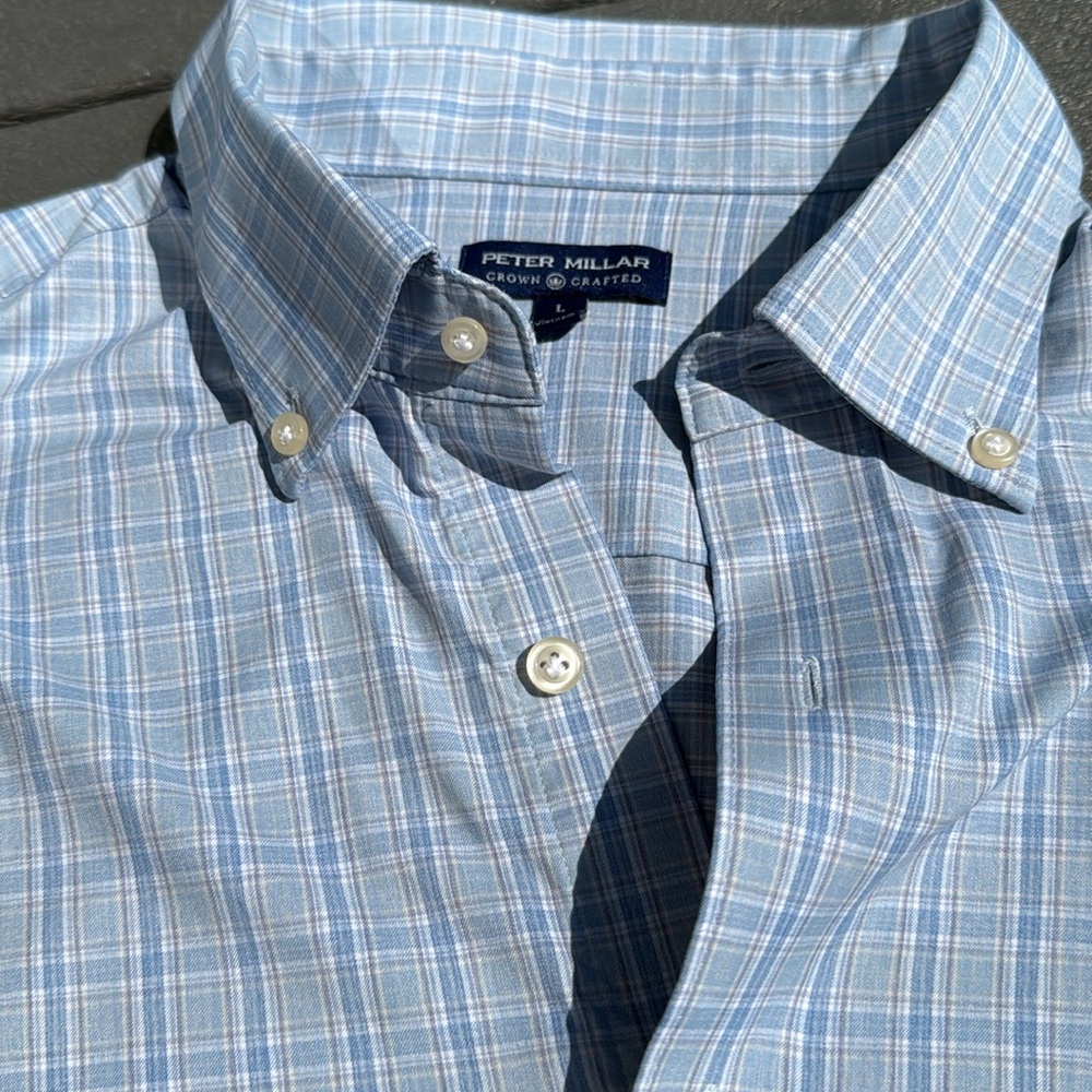 Peter Millar Light Blue Checkered Men's Shirt - Crown Crafted